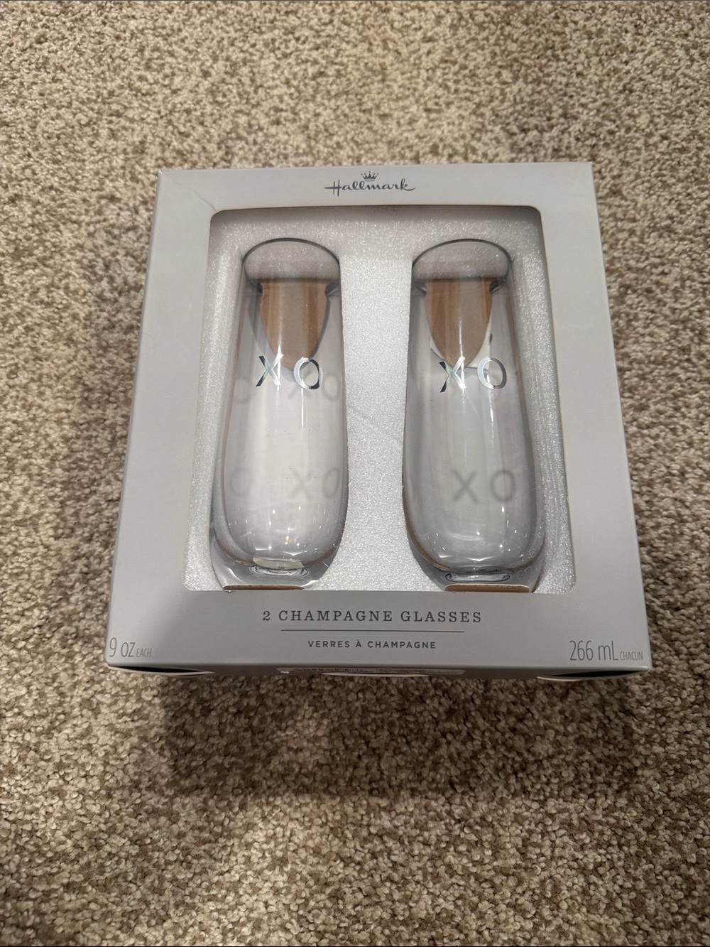 Hallmark Clear Champagne Flutes with Gold Accent XO Design